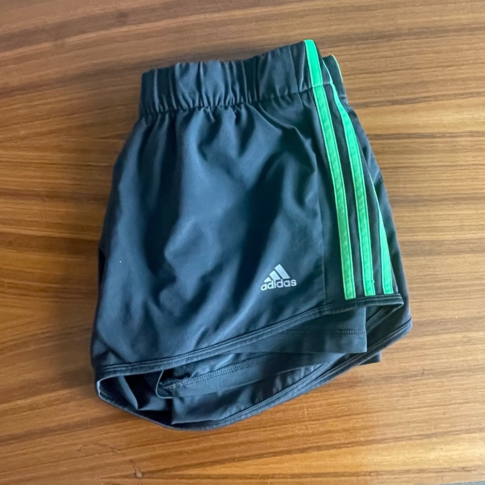 adidas, size M, running shorts in gray with green detailing